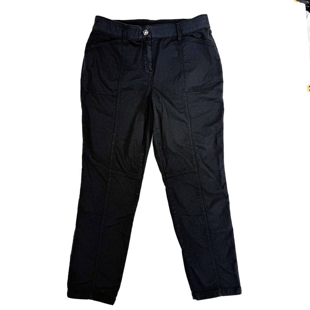 Chico's Women's 1.5R US 10 Black Utility Ankle Pants Stretch Patch Pockets EUC